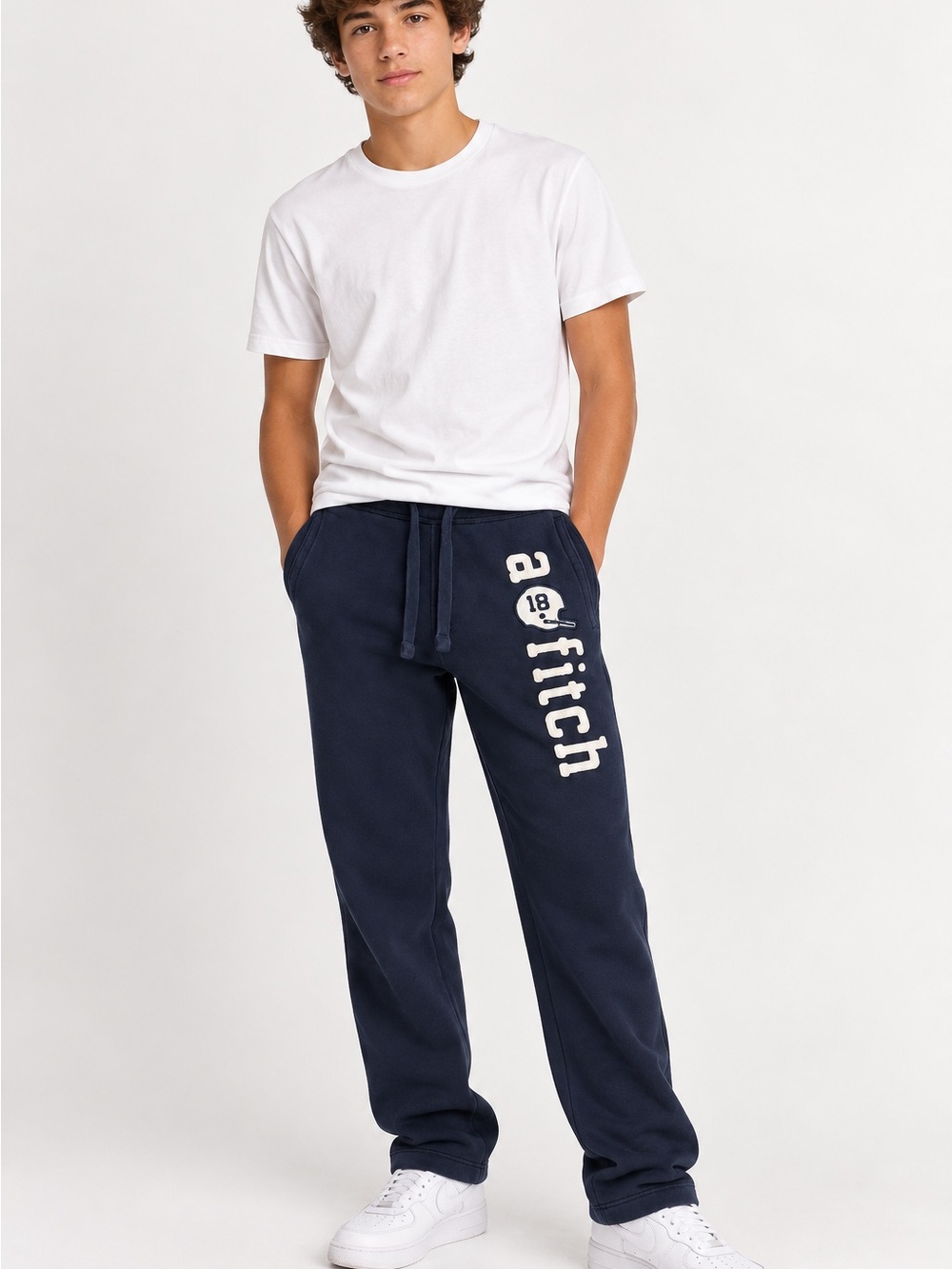 Abercrombie & Fitch Kids Logo Sweatpants Navy Youth XL Football Graphic